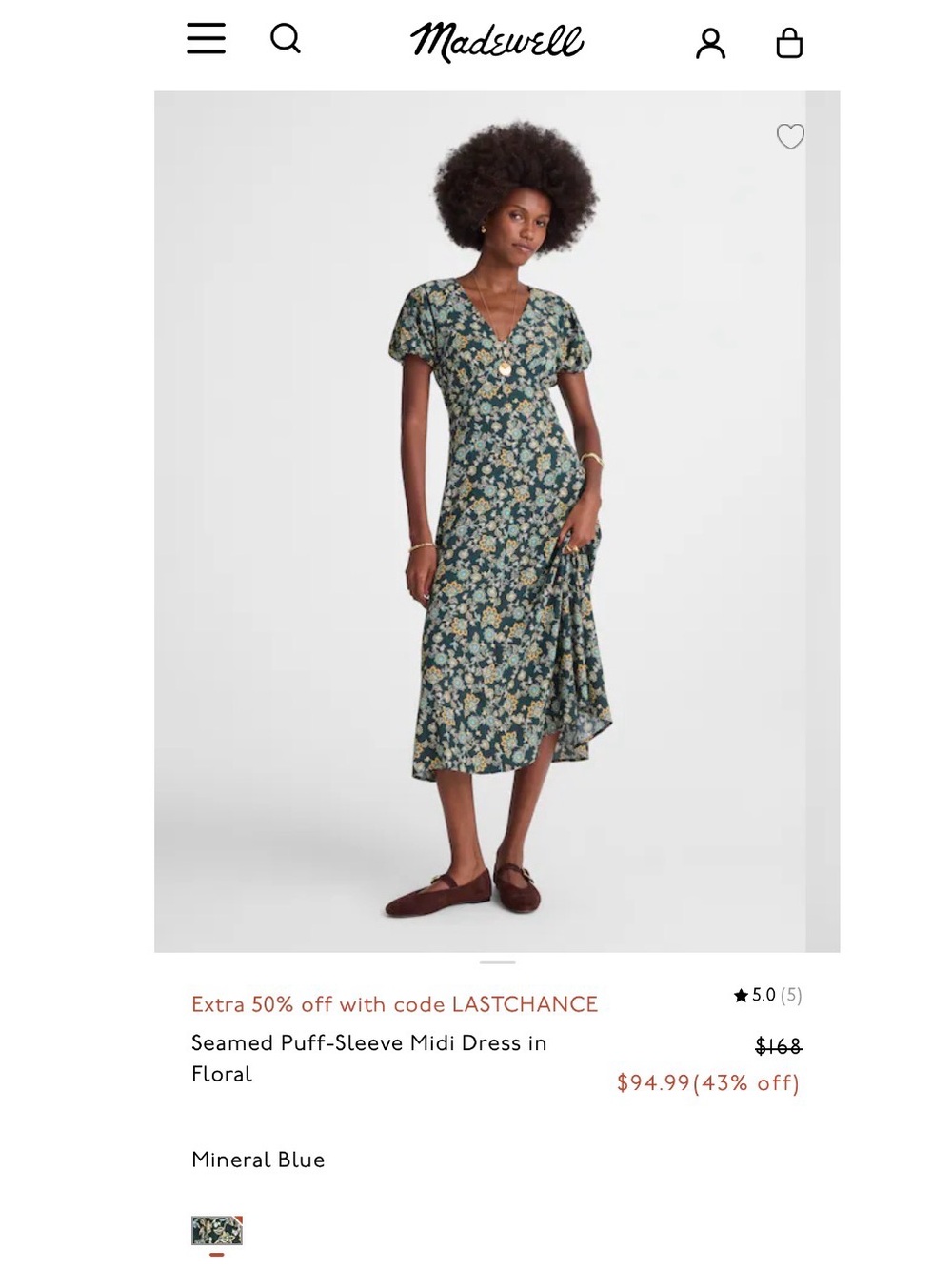 Madewell Floral Seamed Puff Sleeve Midi Dress in Green